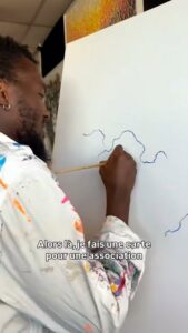 Table ronde Au fil de l'eau à Villeurbanne : œuvre collective en cours de réalisation par l'artiste Fabrice Leito, J-1 de la rencontre Africa50 Lyon