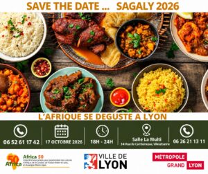 Affiche du repas de gastronomie africaine organisé par Africa50 Lyon avec les numéros de réservation